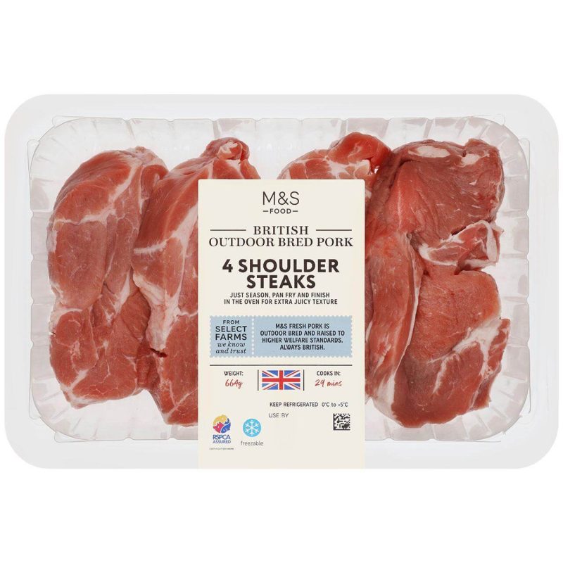 M&S-British 4 Pork Shoulder Steaks 664g